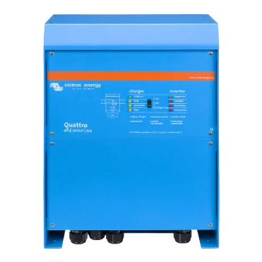 Victron Quattro 48|5000|70 front view, the 48 volt model in the taller cabinet-style case