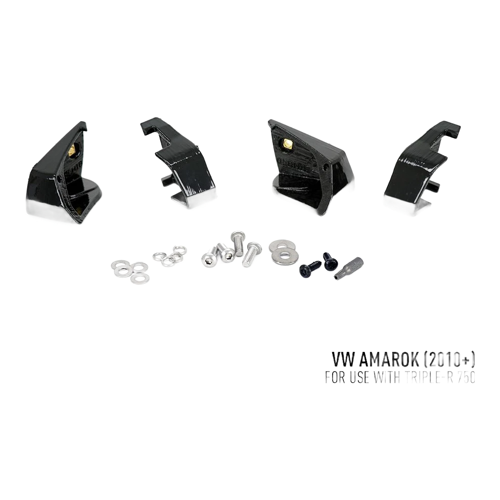 VW Amarok (2011-2015) Grille Kit – set of black metal brackets and small metal components on a white background with text indicating compatibility for VW Amarok.