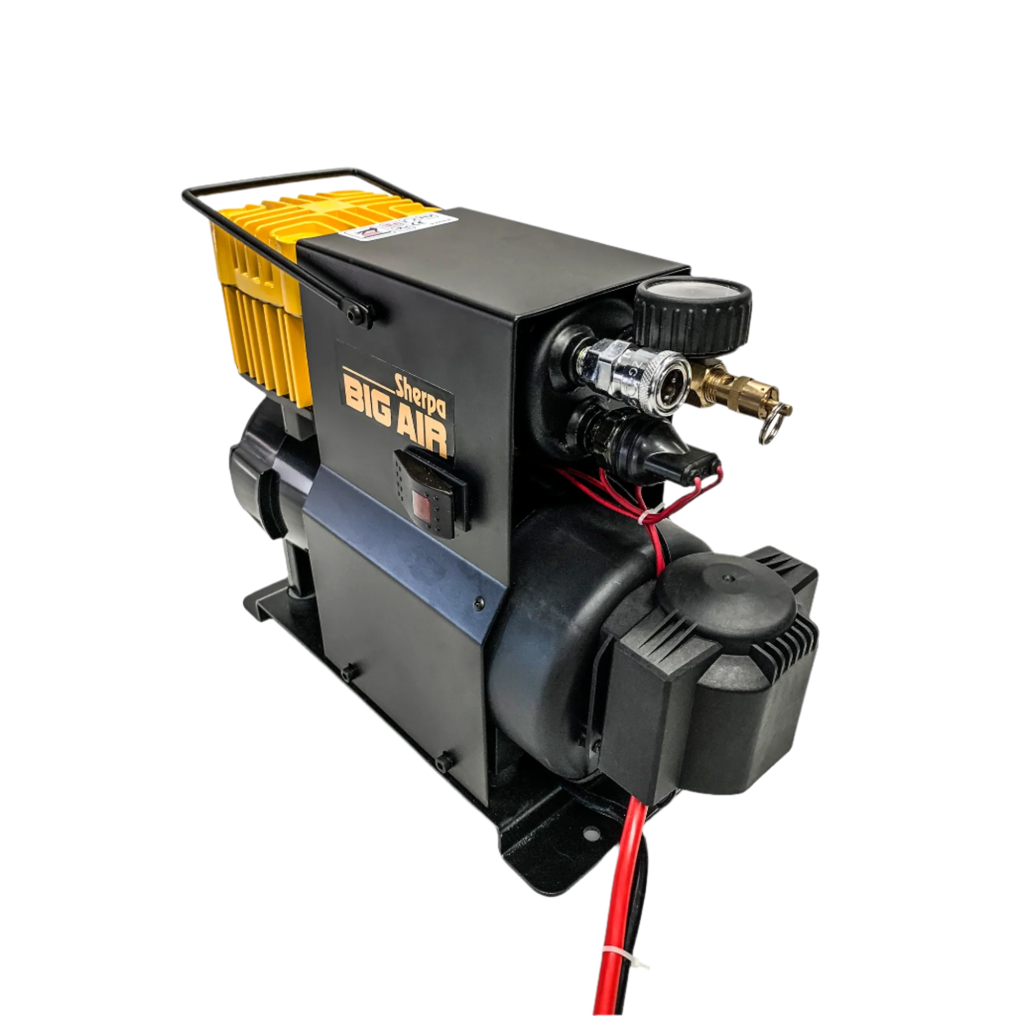 PORTABLE 12V OIL FREE AIR COMPRESSOR Sherpa have built on their high performance winch designs to couple a massive electric motor to a completely new air compressor. The Sherpa BIG AIR is an oil free compressor that has been optimised to deliver air up to 90 PSI meaning it can deliver higher volumes at more usable pressures. | Perth Pro Auto