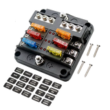 Fuse Block 6 Way Fuse Negative Bus Bar & Red LED & Fuses