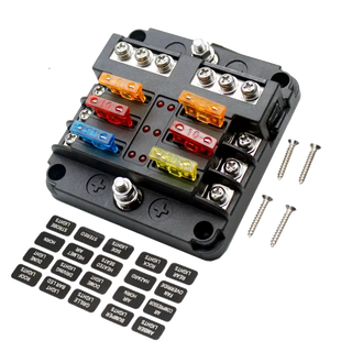 Fuse Block 6 Way Fuse Negative Bus Bar & Red LED & Fuses