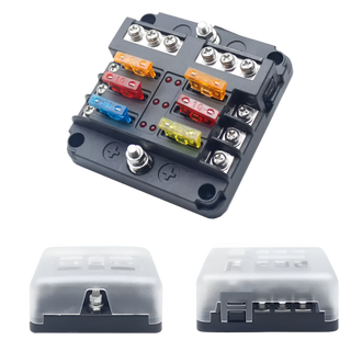 Fuse Block 6 Way Fuse Negative Bus Bar & Red LED & Fuses