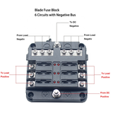 Fuse Block 6 Way Fuse Negative Bus Bar & Red LED & Fuses