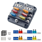 Fuse Block 6 Way Fuse Negative Bus Bar & Red LED & Fuses