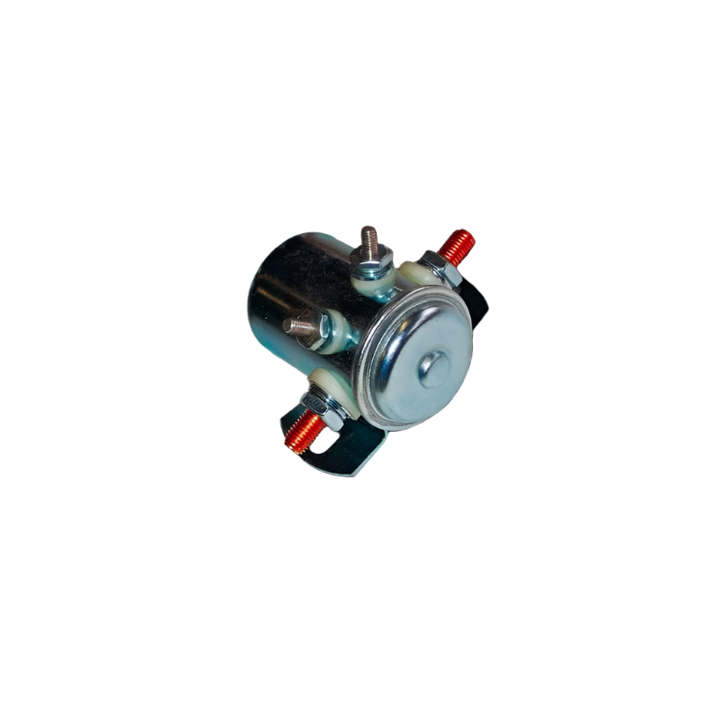 Ametek continuous duty solenoid, a zinc-plated cylindrical body on a bracket with two large red-insulated main studs and two smaller coil terminals on the end face