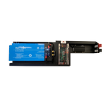 Customised slimline lithium battery system with Redarc and Amptron branding, including a battery, battery charger, and a hub distribution unit, designed for installation in the rear cab wall of a vehicle.