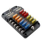 Fuse Block 12 Way Fuse Negative Bus Bar & Red LED & Fuses | Power Distribution