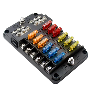 Fuse Block 12 Way Fuse Negative Bus Bar & Red LED & Fuses
