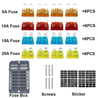 Fuse Block 12 Way Fuse Negative Bus Bar & Red LED & Fuses