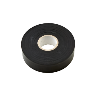 Roll of black heat shrink tape lying at an angle, the smooth wound edge with a white cardboard core through the middle