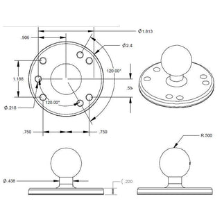 RAM 7/16" Dia.base Round Base with 1" B-Size Ball | Phone Holders