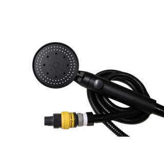 Tap connecting fresh water - works when you have blue light switch on External Pickup hose - works when you have green light switch on and includes mesh filter Show head has on/off switch and pressure switch in pump will cut pump out once pressure is built up